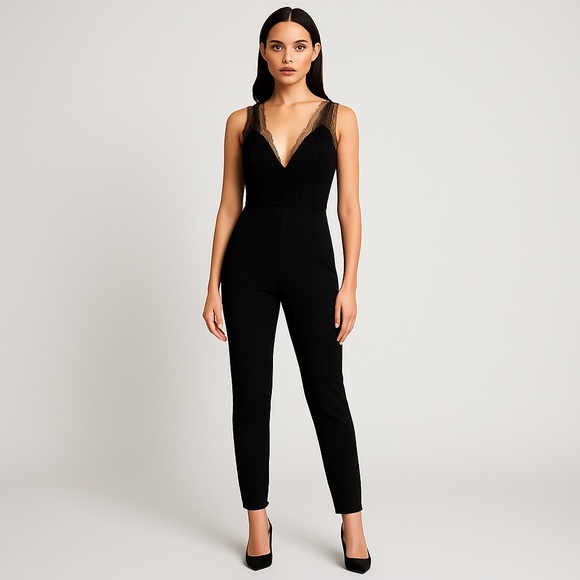 Miss Selfridge Pants - Miss Selfridge Black Lace Evening Jumpsuit Sleeveless Stretch Back Zipper
Size 6